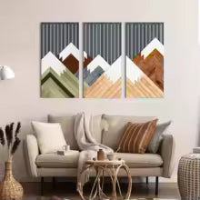 Set d'art mural LioraBoho | Set de 3 décorations murales en bois 40×20 cm | Design rustique de feuilles | Style Boho pour salon et chambre
