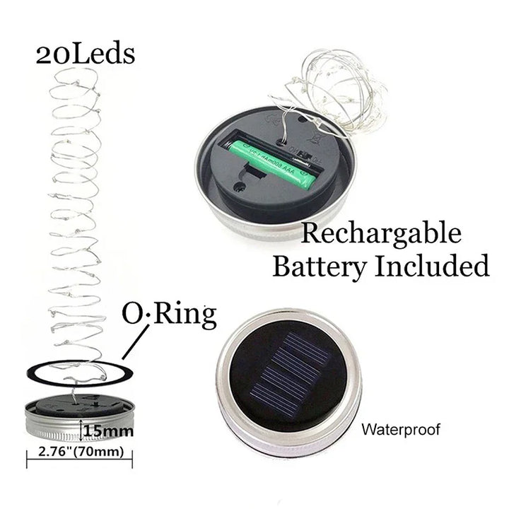 LumiDeck Solar-Couvercle Guirlande Lumineuse | Étanche & Commandée par la Lumière | Pour Décoration en Verre & Éclairage de Jardin