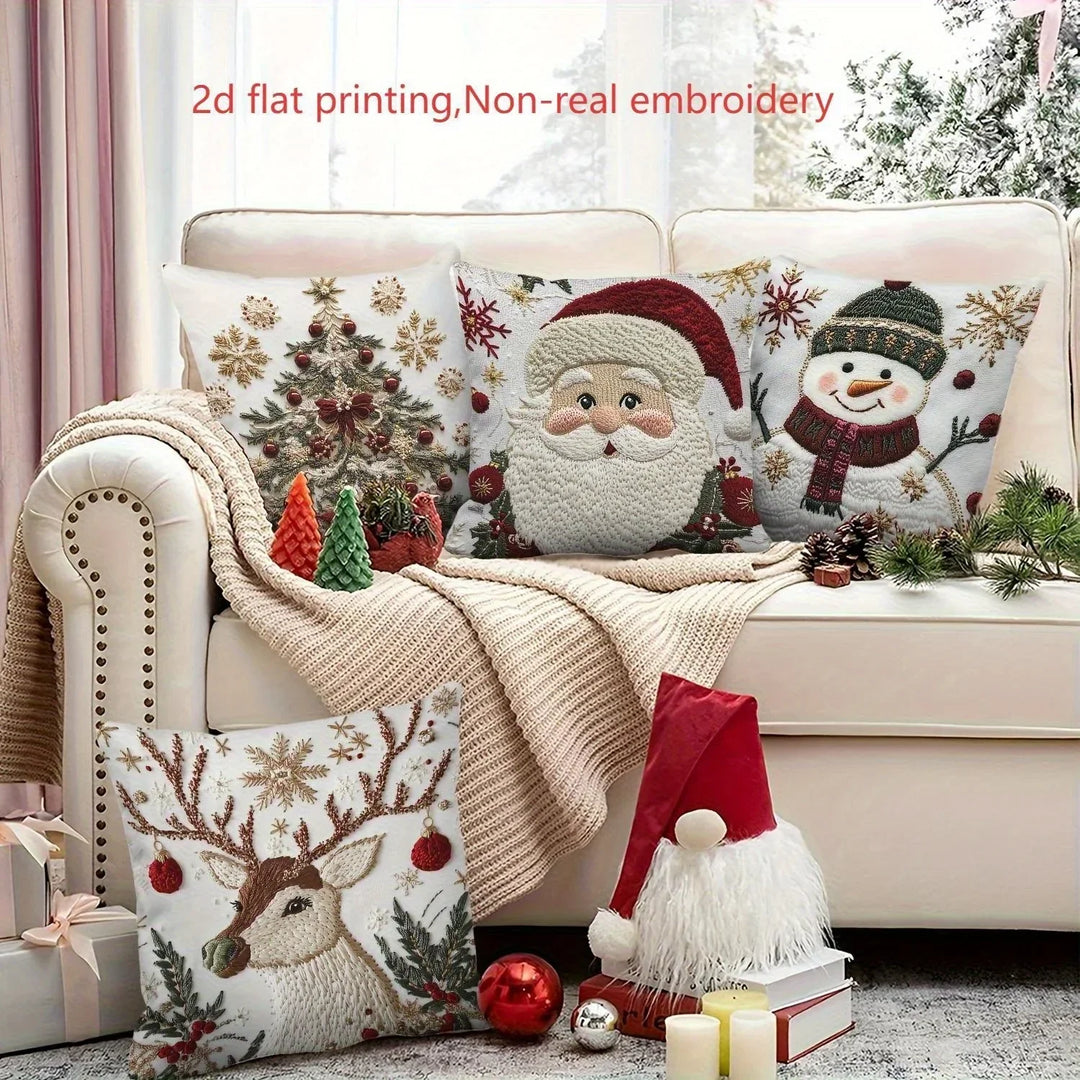 Housses de coussin de Noël NordGlanz | Santa, Bonhomme de neige, Renne & Sapin | Polyester de haute qualité | Lavable en machine