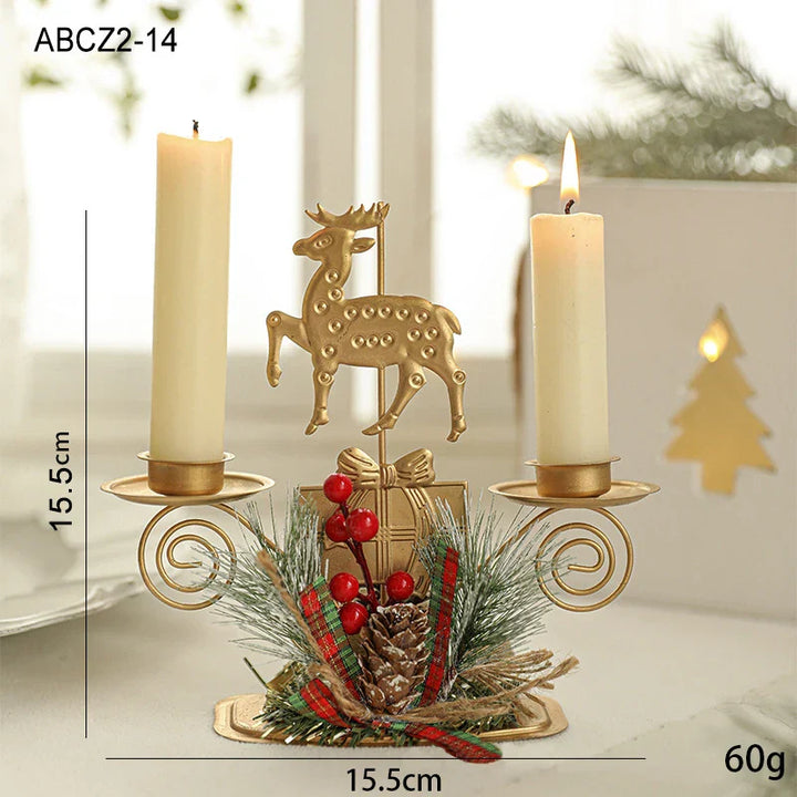 Support de bougie LumiNoel | Bougeoir de Noël en fer doré | Flocon de neige, étoile, arbre & renne | Décoration de table pour Noël & Nouvel An