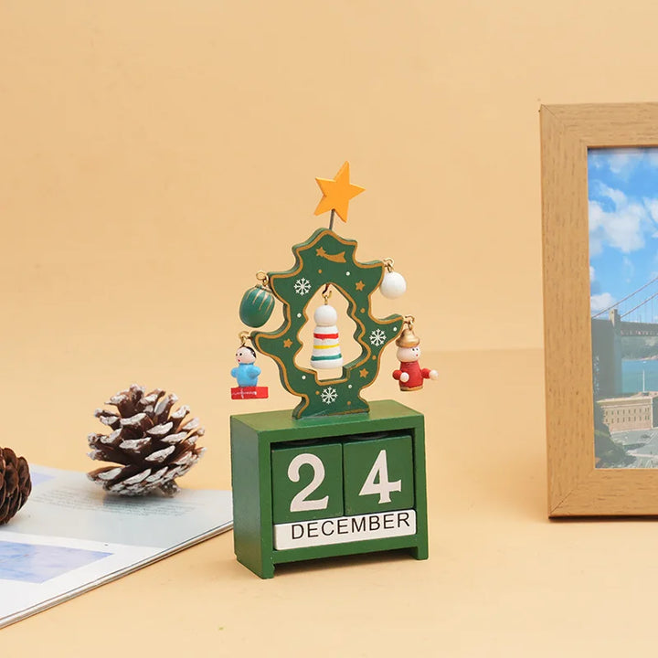 Calendrier de compte à rebours de Noël en bois | Père Noël, renne & bonhomme de neige | Décoration de table artisanale | Édition hivernale limitée