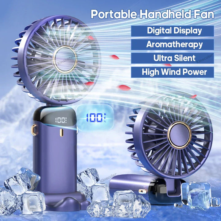 AERIONIQ Mini-Ventilateur 3-en-1 | Affichage LED | 5 Vitesses | Batterie avec fonction Powerbank | Portable & sur pied