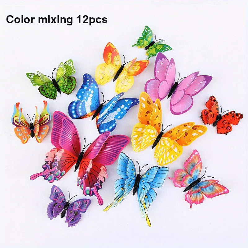 Autocollants muraux 3D Papillons Flutura DecoWings | Ensemble de 12 pièces en apparence à double couche | Pour chambre d'enfant, salon, mariage et décoration DIY