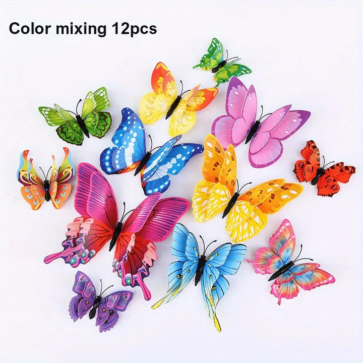 Autocollants muraux 3D Papillons Flutura DecoWings | Ensemble de 12 pièces en apparence à double couche | Pour chambre d'enfant, salon, mariage et décoration DIY