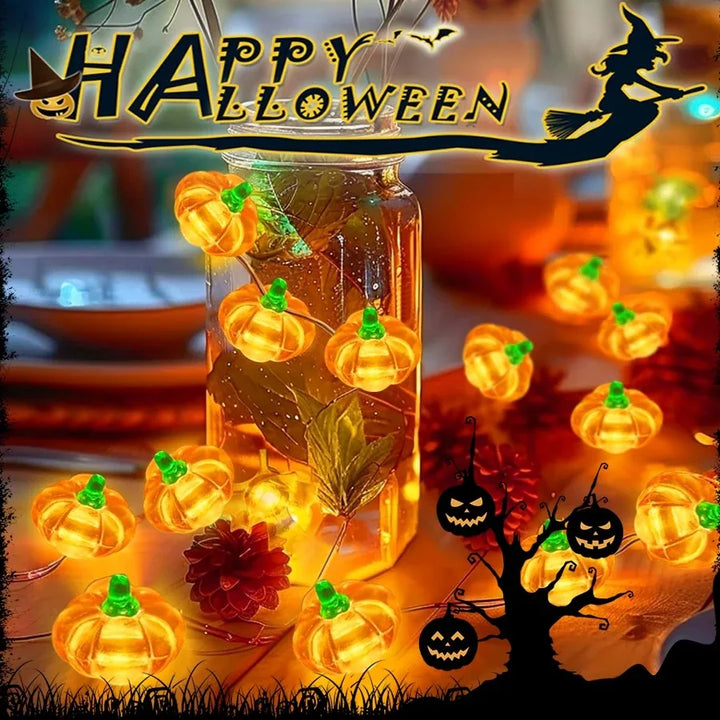 Guirlande LED PumpkiLights | Décoration de citrouille d'Halloween | 10/20/30 LEDs | 1–3 m | Fonctionne sur piles