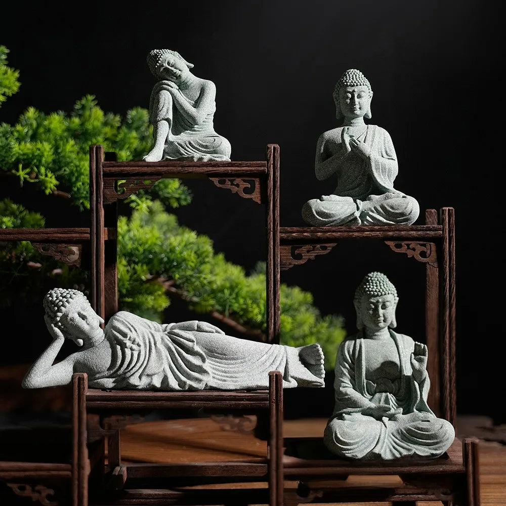 SERENYA Bouddha couché | Figurine en grès faite à la main | Symbole Feng Shui de paix et de bonheur | 9–18 cm