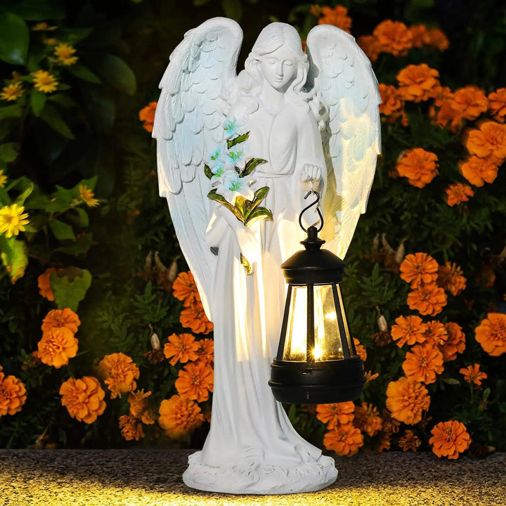 Auralis | Figurine d'Ange Solaire | Résistant aux intempéries & lumineux | 20 × 10 × 8 cm | Sculpture en résine pour jardin, terrasse & décoration de tombe