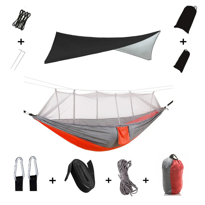 Trekviva Hamac de Camping | Filet anti-moustiques intégré & Tarp de pluie | Ultra léger & Résistant | Solution 3-en-1 pour l'extérieur