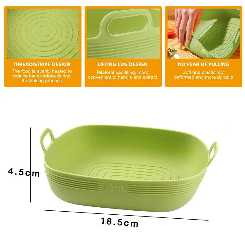 Crispura Panier en silicone | Insert en silicone pour friteuse à air chaud | Rond & Réutilisable | Antiadhésif & Résistant à la chaleur | Vert/Jaune