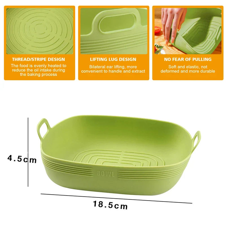 Crispura Panier en silicone | Insert en silicone pour friteuse à air chaud | Rond & Réutilisable | Antiadhésif & Résistant à la chaleur | Vert/Jaune