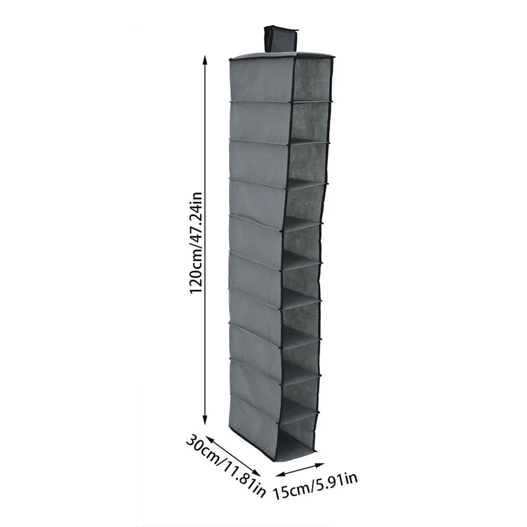OrdoLino Organisateur de rangement suspendu 10 couches | Pliable et gain de place | Pour chaussures, vêtements et accessoires dans le placard