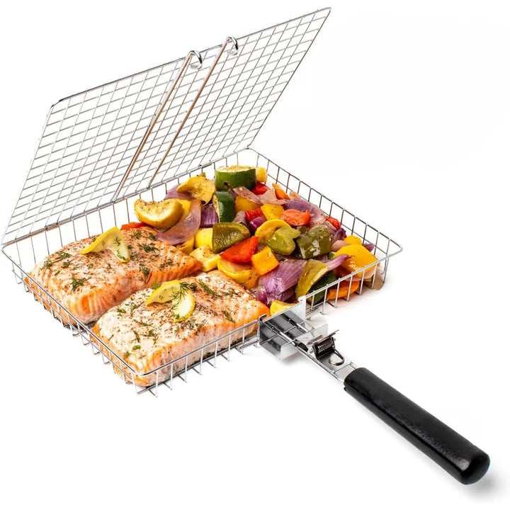 BBQGrid | Grille de barbecue portable avec poignée | Idéal pour le poisson, les légumes et les crevettes | Acier inoxydable