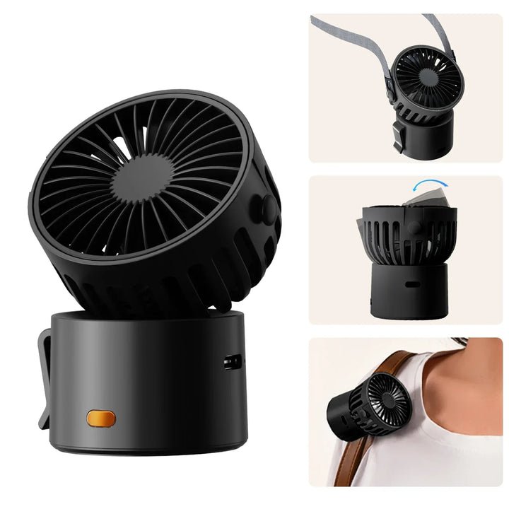 Mini-Ventilateur CoolEase GoClip | Ventilateur USB-C portable avec batterie de 1000 mAh | À porter autour du cou, à clipser ou à poser | Fraîcheur estivale 3-en-1 pour vos déplacements