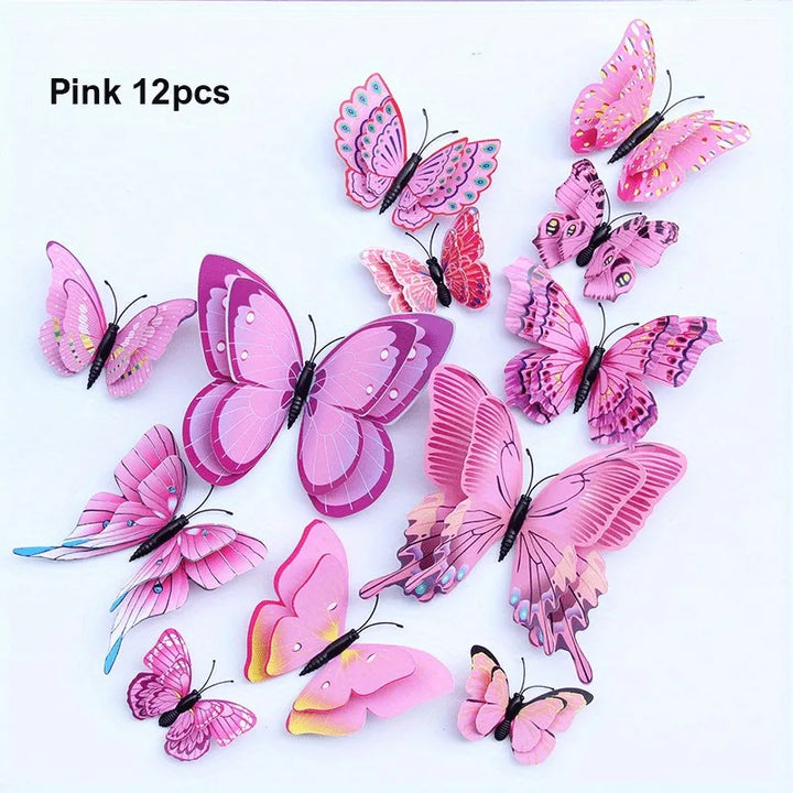 Autocollants muraux 3D Papillons Flutura DecoWings | Ensemble de 12 pièces en apparence à double couche | Pour chambre d'enfant, salon, mariage et décoration DIY