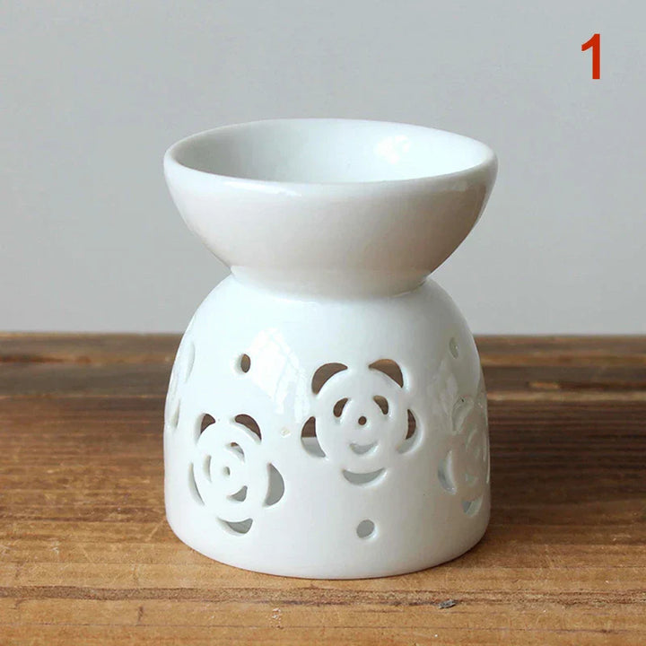 LumiLeaf Lampe à parfum | Céramique faite à la main | Motif floral creux | Pour huiles et cires parfumées