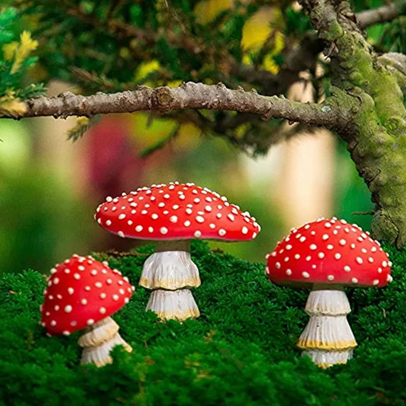Figurine Mini-Champignon Lumiora GlowShrooms | Ensemble de 3 Décorations de Jardin en Résine | Brille dans le Noir | Pour Jardins de Fées, Plantes en Pot & Paysages DIY