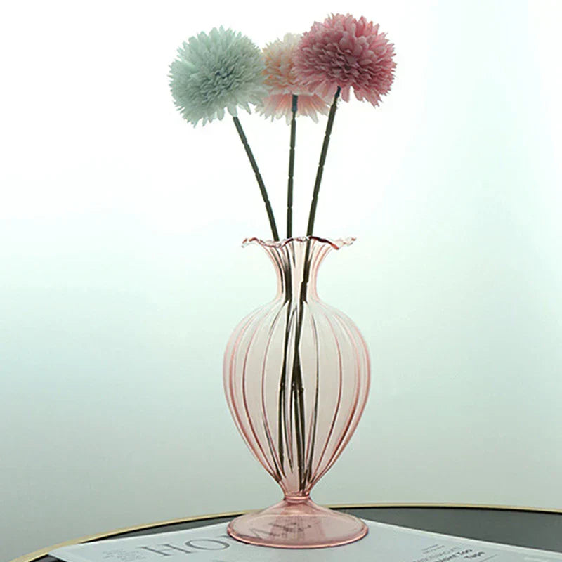 VetroCharm Vase en verre | Design vintage | Texture ondulée | 9,5 × 19 cm