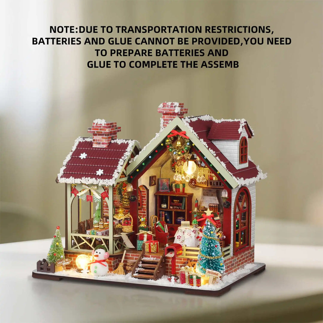 Maison de Poupée Miniature Nuit de Noël Maison Chaleureuse | Kit DIY avec Boîte à Musique | Décoration de Noël Créative & Idée Cadeau