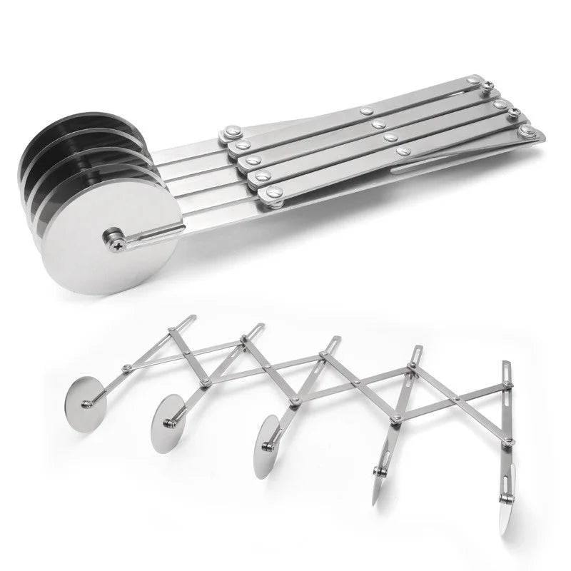 SlicePro™ Couteau à pâte en acier inoxydable | Pliable & Réglable | 3 à 7 Roues | Portionnement parfait pour Pizza, Pâtisseries & Pâtes