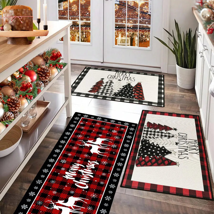 PlaidJoy Tapis de Noël | Design à carreaux & Antidérapant | Absorbant & Lavable | Pour Cuisine & Salon | Édition 2025–2026