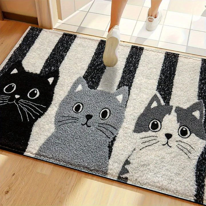 Tapis pour Chats Miyono | Doux & Imperméable | Tapis antidérapant avec motifs rayés & chats en cartoon | Pour chambre, couloir & salon