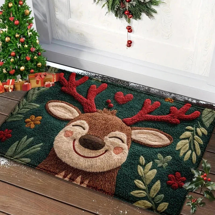 Amour d'hiver | Tapis de Noël | Père Noël & Bonhomme en pain d'épice | Rouge | Pour intérieur & extérieur | Antidérapant & Lavable