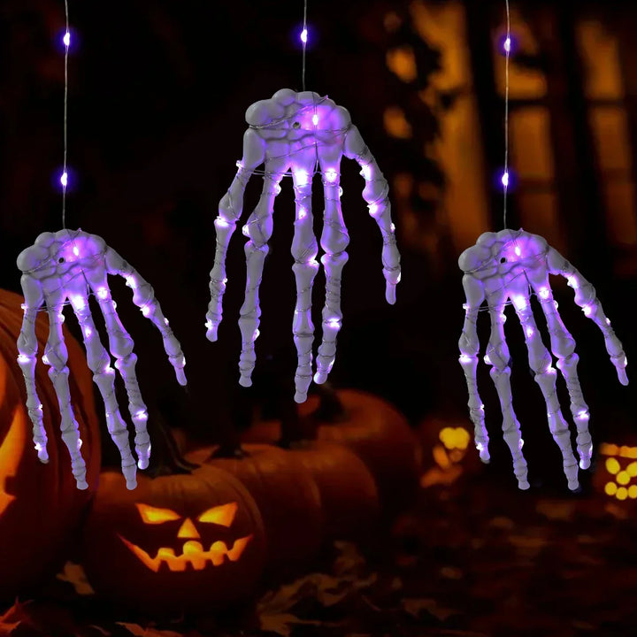 Guirlande lumineuse Halloween BoneGlow | Design main de squelette | Plastique | Décoration de fête