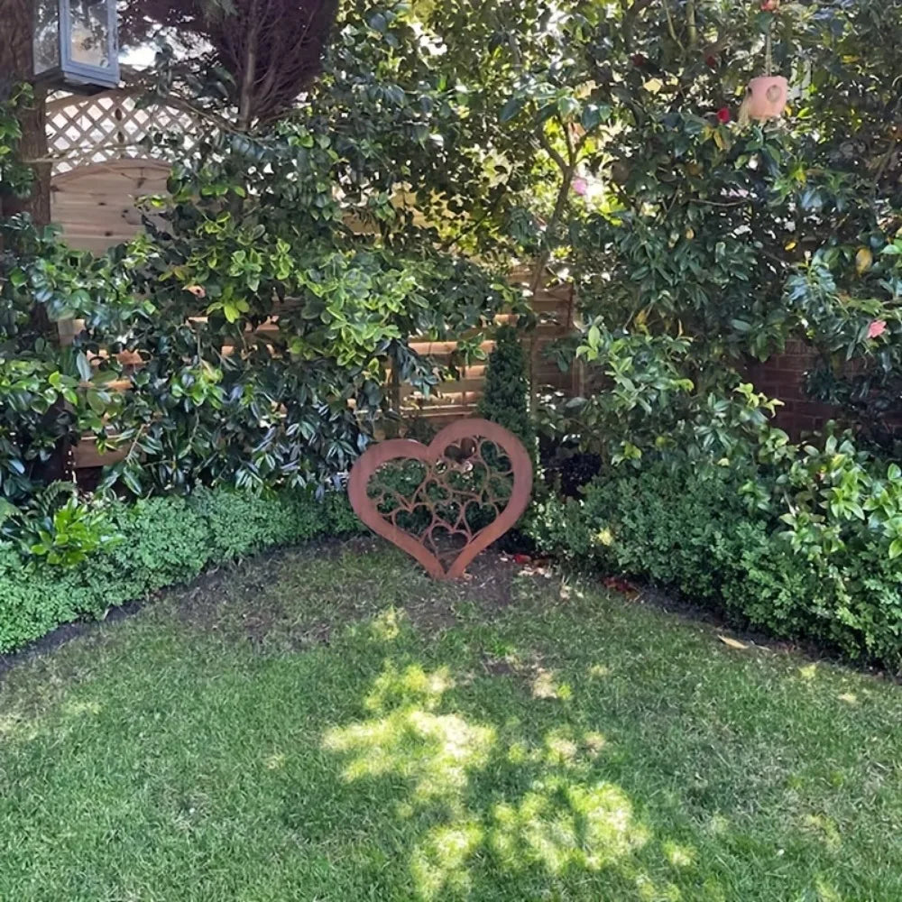 HEARTORA Tige de jardin en forme de cœur | Aspect rouillé en métal | Décoration rustique pour Noël, Pâques et jardin