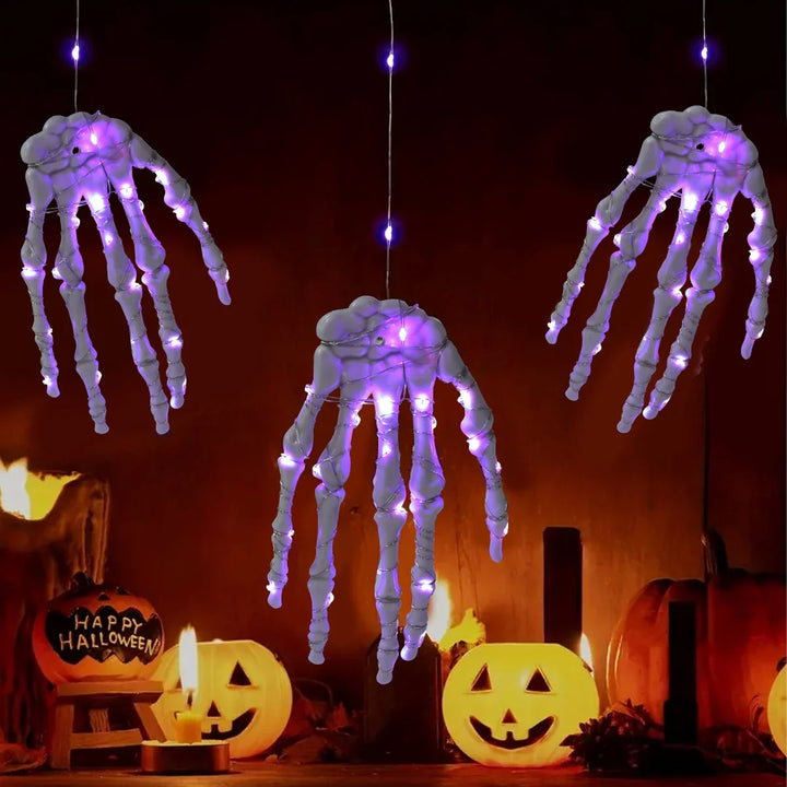 Guirlande lumineuse Halloween BoneGlow | Design main de squelette | Plastique | Décoration de fête