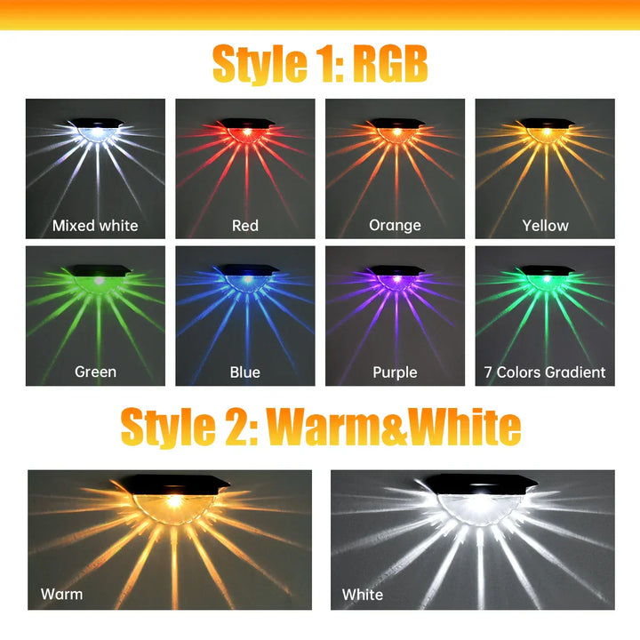 Lampes solaires à LED Lumora Step | Changement de couleur ou blanc chaud | Résistantes aux intempéries IP44 | Pour escaliers, clôtures et terrasses