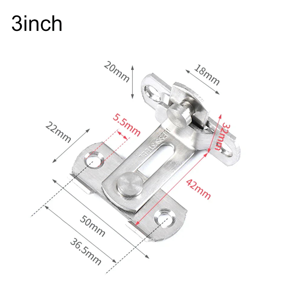 Verrou à pêne en acier SteelGuard 90Secure | Verrou à pêne à 90° en acier inoxydable | Pour portes coulissantes, armoires et caves à vin | 7,6 cm