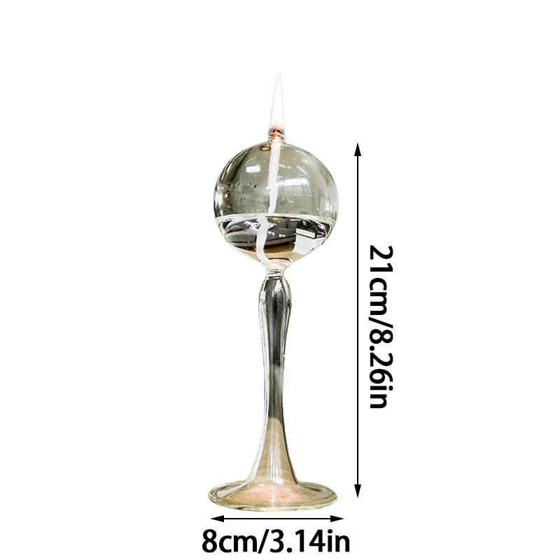 VetroLuce Lampe à huile | Forme sphérique avec pied haut | Verre borosilicate transparent | 21–25,5 cm