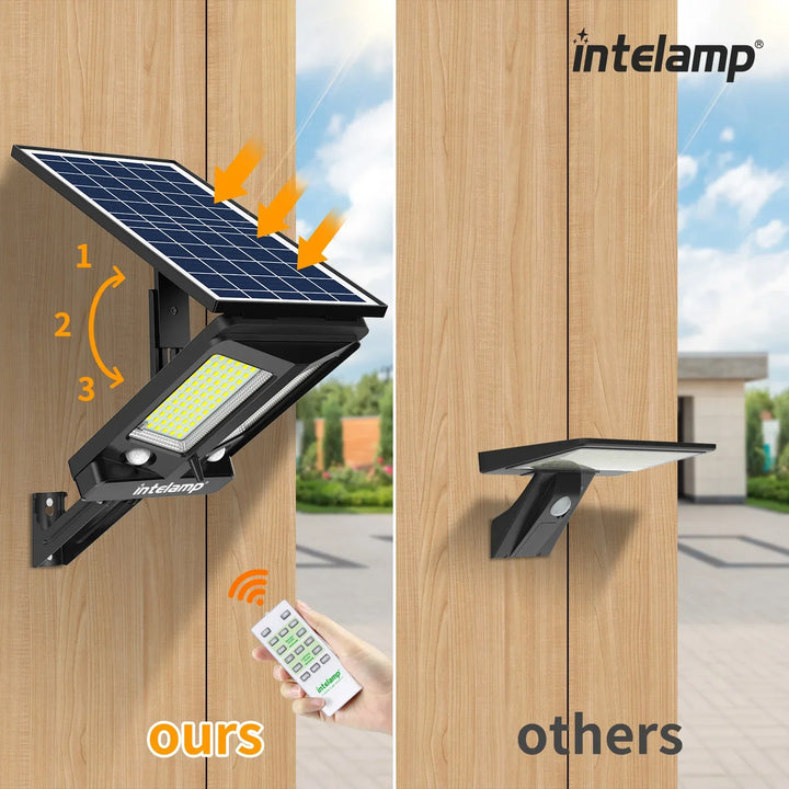 HelionGuard ProLight 12000 Projecteur Solaire-LED avec Télécommande | Détecteur de Mouvement jusqu'à 30 m | 3000 lm | IP65 | Pour Éclairage de Jardin, Garage & Cour