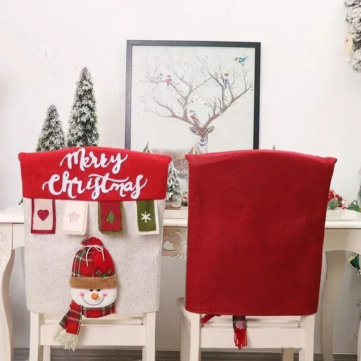 Housse de chaise de Noël MerrySeat | Design Père Noël, Bonhomme de neige & Renne | Housse de chaise en tissu | Décoration réutilisable pour Noël