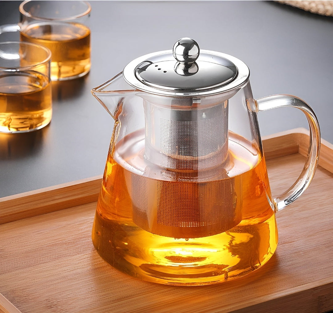 Théière Claritéa | Verre borosilicate | Avec filtre en acier inoxydable et couvercle en bois | Résistante à la chaleur et lavable au lave-vaisselle