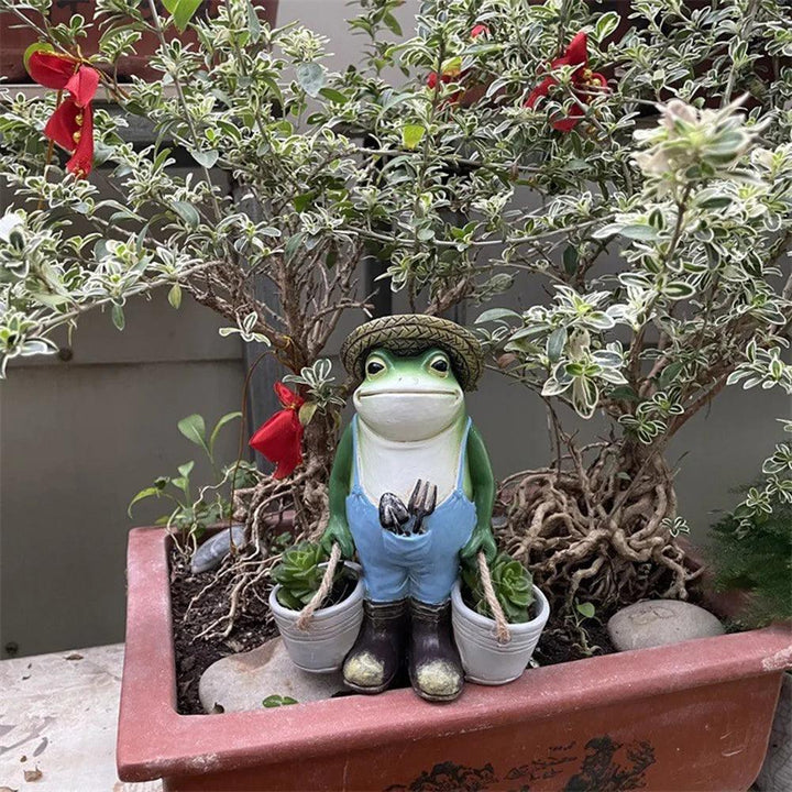 Figurine de grenouille de jardin | Pot de fleurs amusant | Résine résistante aux intempéries | Décoration pour jardin et terrasse