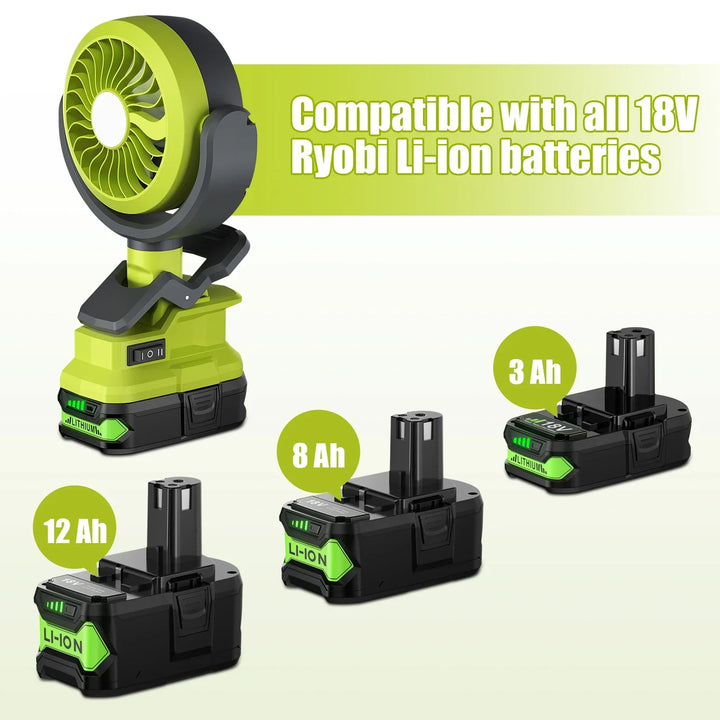 Ventilateur à batterie et secteur DualBreeze One | Compatible avec les batteries Ryobi P107/P108 | Portable & fonctionnement sur secteur | Pour une utilisation intérieure et extérieure