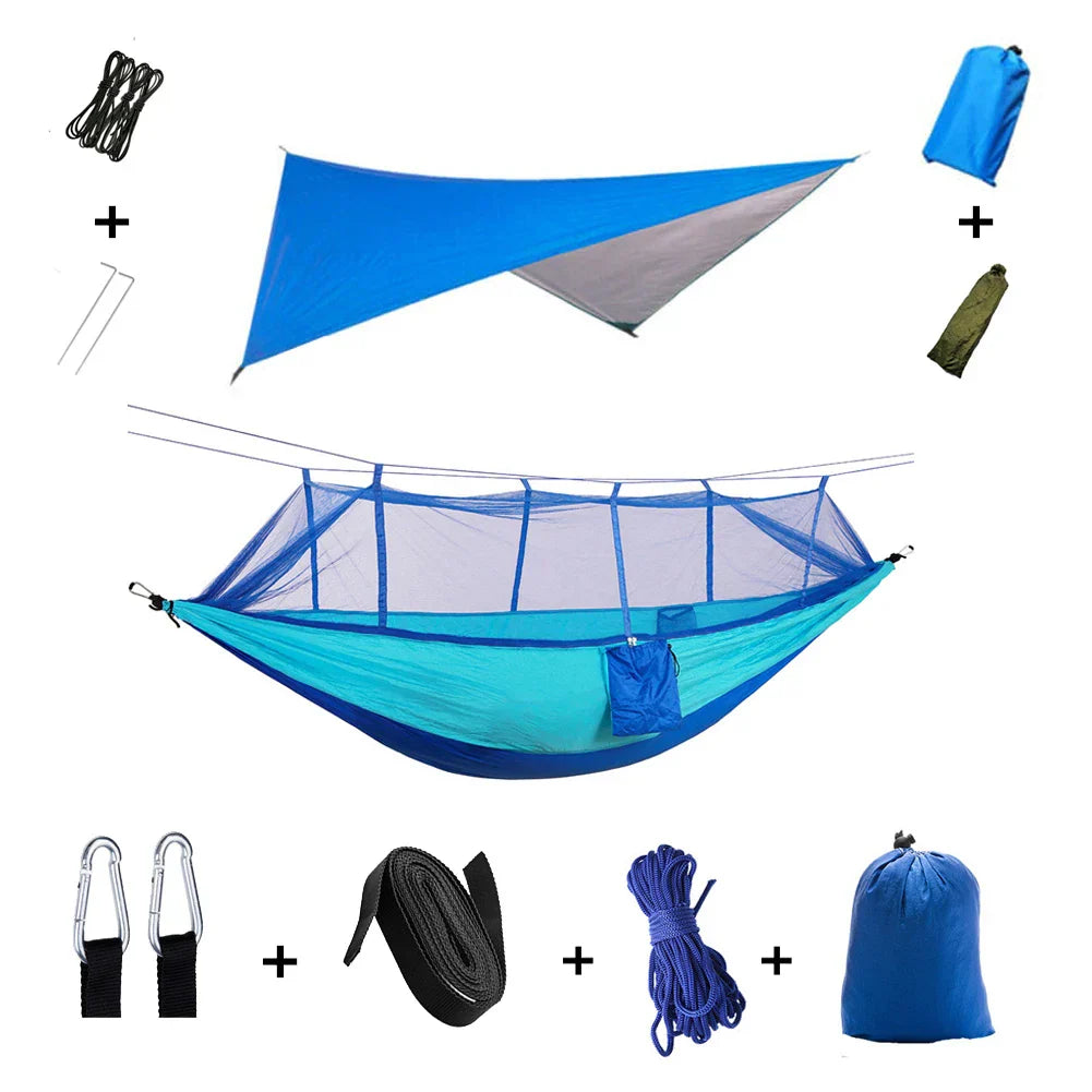 Trekviva Hamac de Camping | Filet anti-moustiques intégré & Tarp de pluie | Ultra léger & Résistant | Solution 3-en-1 pour l'extérieur