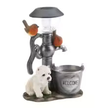 SOLARIA Figurine de Jardin Animaux | Statue Décorative Solaire en Résine | Avec Pot de Fleurs & Lumière LED | 12 × 6 × 6 cm