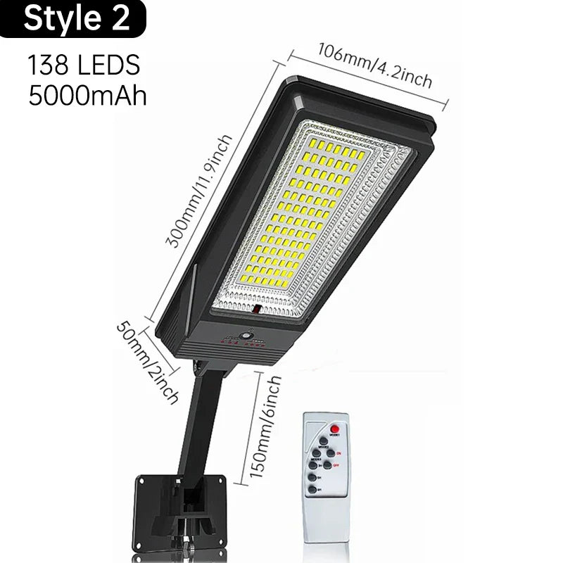Lampe de rue solaire Heliotrax avec télécommande | 138 LEDs | 3 modes d'éclairage | Étanche IP65 | Pour jardin, allée et cour