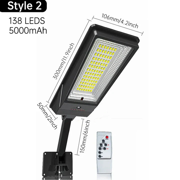 Lampe de rue solaire Heliotrax avec télécommande | 138 LEDs | 3 modes d'éclairage | Étanche IP65 | Pour jardin, allée et cour
