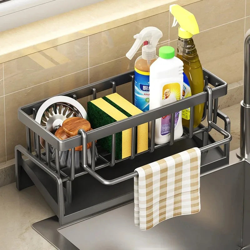 Küchensoft Support pour Éponge de Cuisine | Étagère Multifonctionnelle pour Égoutter | Pour Évier, Chiffons & Liquide Vaisselle | Organisateur Étagère