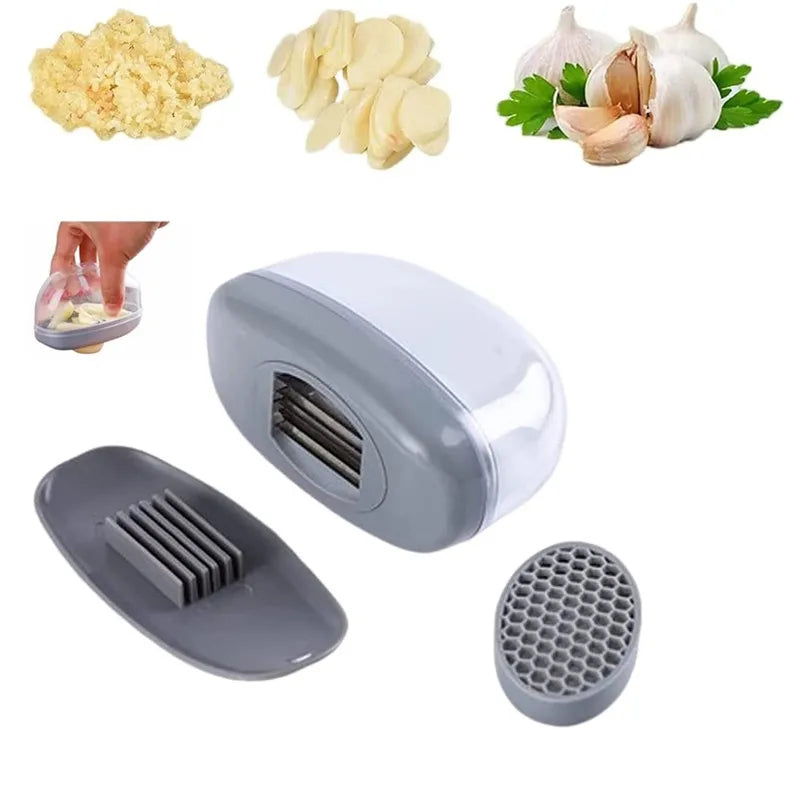 GarliQ Hachoir à Ail 2-en-1 | Trancheuse & Fonction Presse | Lame en Acier Inoxydable & Poignée en Silicone | Lavable au Lave-Vaisselle | 11 × 4,5 × 6,5 cm