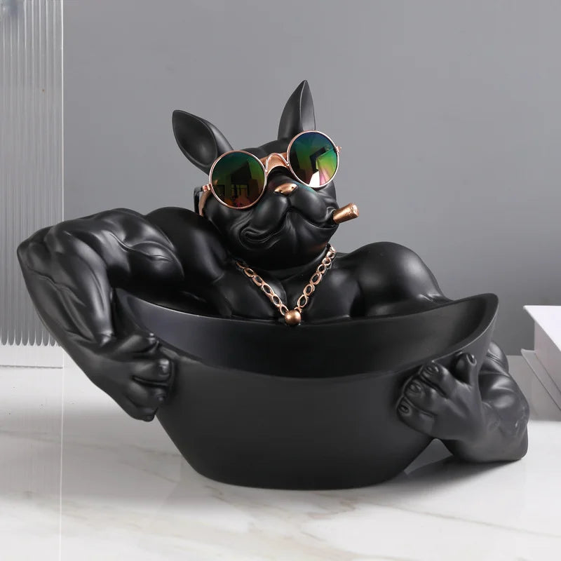 Boîte de rangement Deko DoggyKeeper | Figurine en résine chien | Bol noir pour clés, téléphone & bonbons