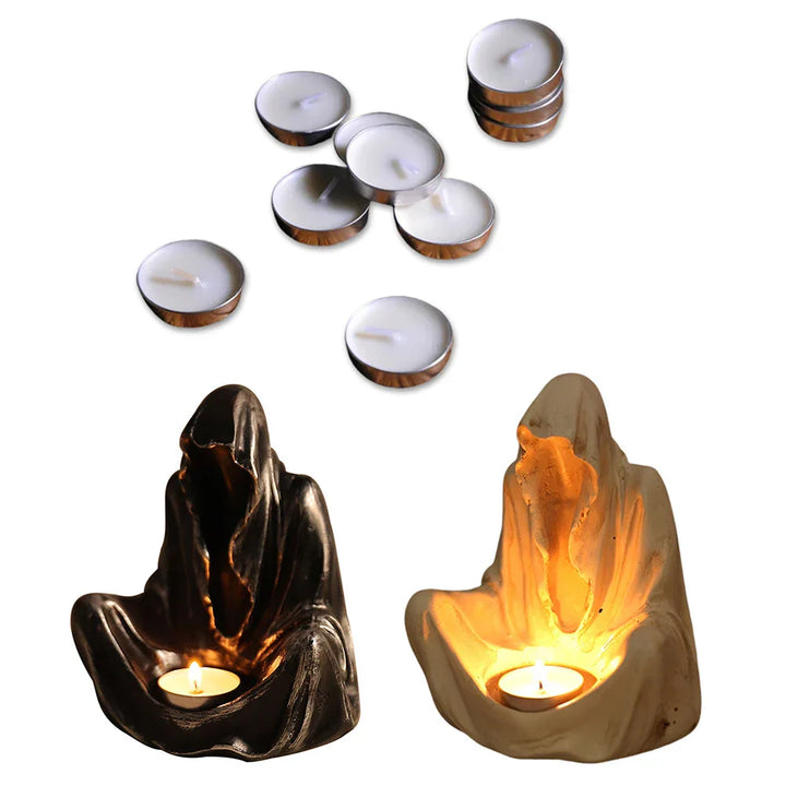Noctura Porte-Tealight Fantôme | Décoration Halloween & Support de Bougie | Figurine en Résine Fantôme Sans Visage | 15×12×10,5 cm