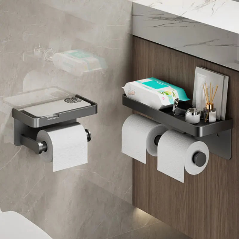 Support de papier toilette mural | Alliage d'aluminium | Sans perçage | Gris/Noir/Blanc