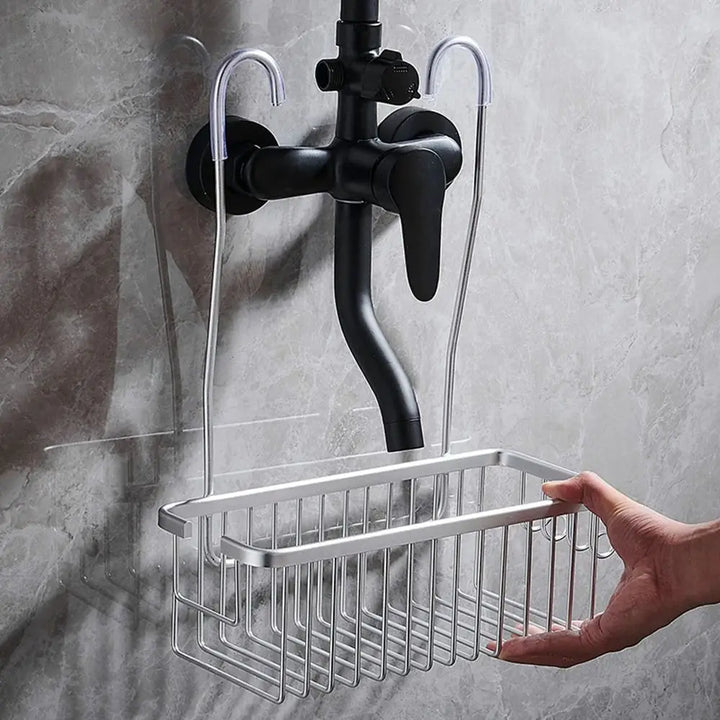 DuschGlanz AeroRack Panier de Douche Suspendu en Aluminium | Étagère de Douche Inoxydable avec Crochets | Grande Capacité pour Shampooing & Accessoires de Bain