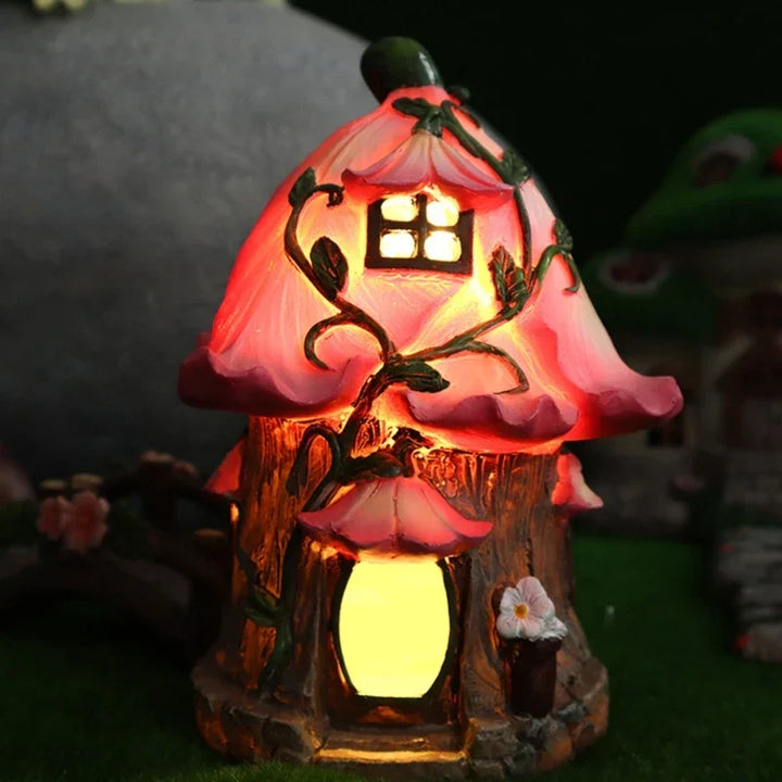 LUMORA Maison de Fée Solaire | Maison Champignon en Résine | Résistante aux Intempéries & Éclairage LED | Décoration de Jardin 18 × 16 × 11 cm