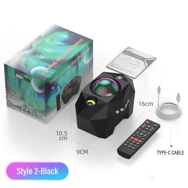 Projecteur Auralis Ciel Étoilé | 3-en-1 Aurore, Étoiles & Lune | Musique Bluetooth & Télécommande | Veilleuse avec Minuteur