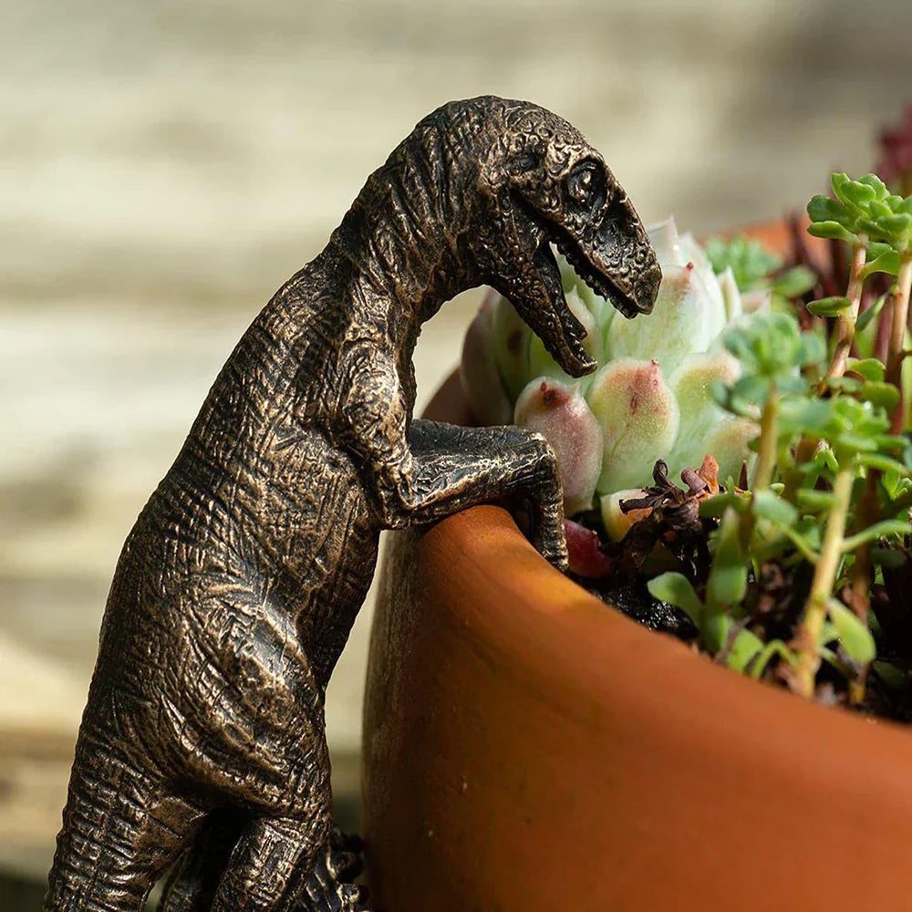 Figurine de pot de fleurs Dinora | Figurine de pot de fleurs dinosaure | Résine | Peint à la main et résistant aux intempéries | Décoration pour le jardin et la maison